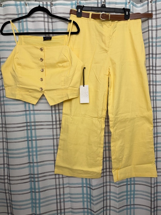 Milk & Honey Pants - Yellow Linen-Blend Crop Top & Wide-Leg Pant Set